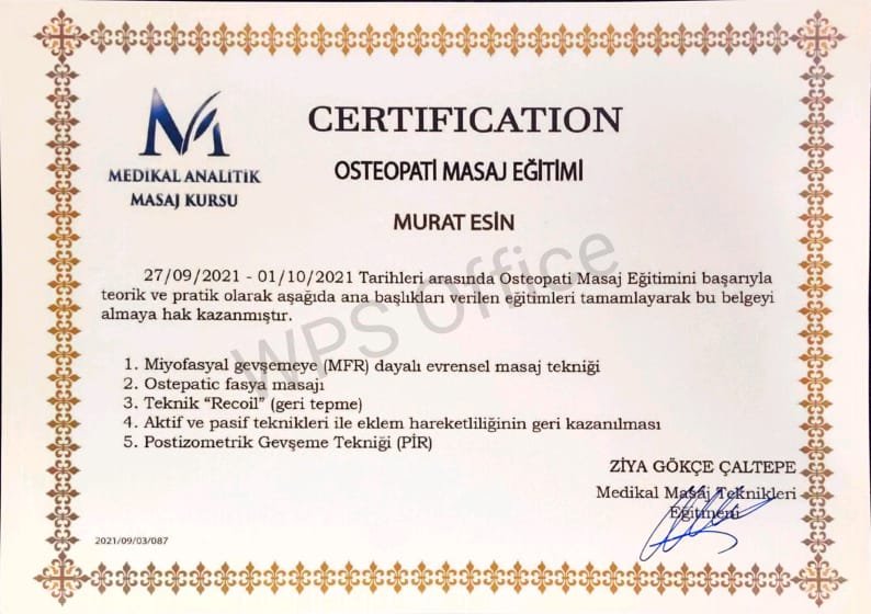 Osteopati Masaj Sertifika